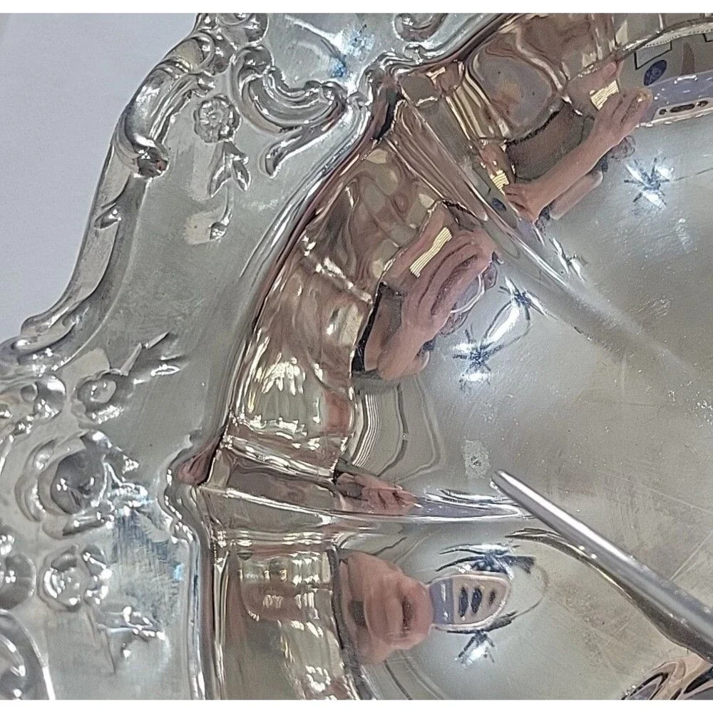 Vintage Silverplate Footed Serving Bowl Scroll Rim Candy Dish Rococo Style 11